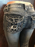 European And American Hot Pants New Retro Embroidered Skull Hot Rhinestone Elastic Slim Fit Slimming Skinny Denim Trousers - VAleG