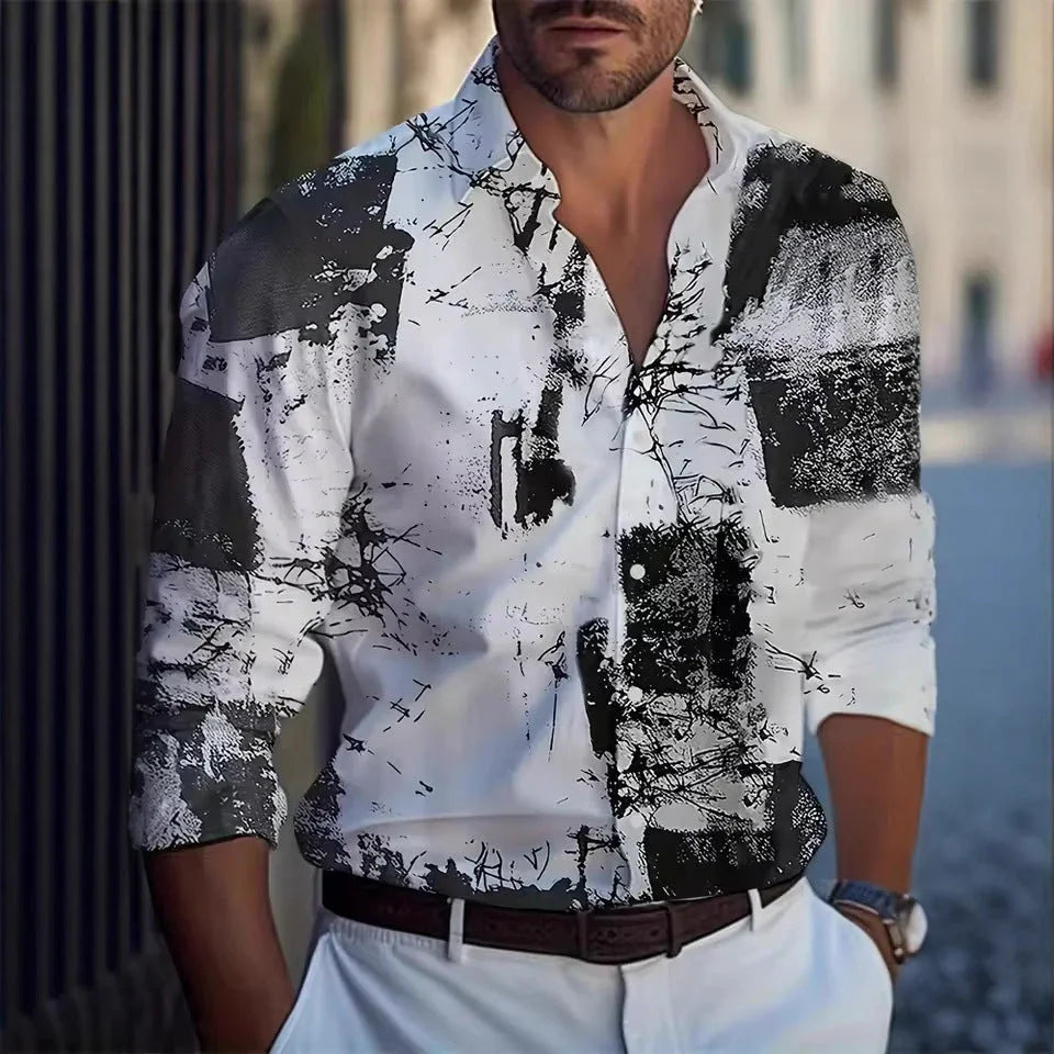 Men's Long Sleeve Shirt Palm Tree And Striped Printed Shirt Everyday Fashion Men's Casual Shirt - VAleG