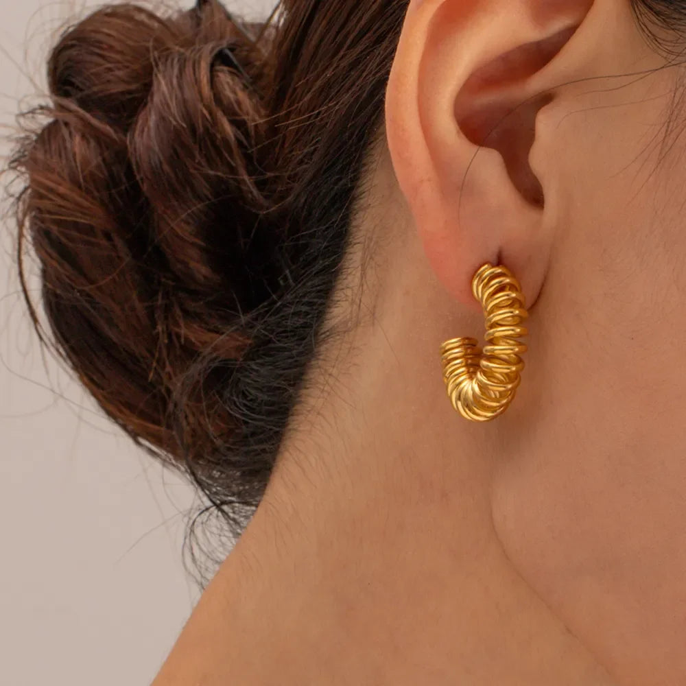 18K Gold-Plated Stainless Steel C-Hoop Earrings - VAleG