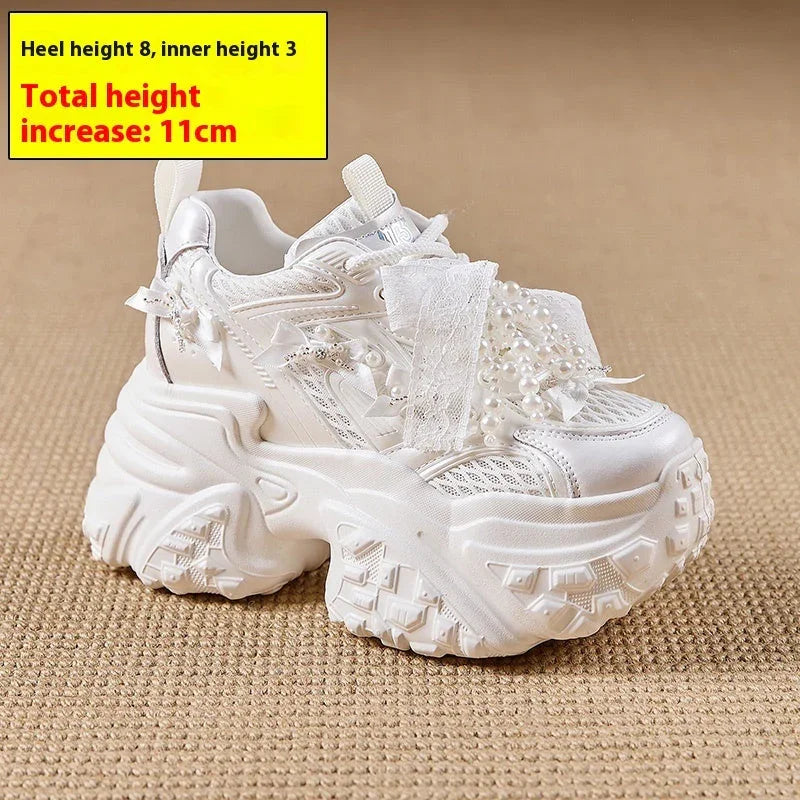 Mesh Surface Breathable Casual Versatile Thick Bottom Height Increasing Shoes - VAleG