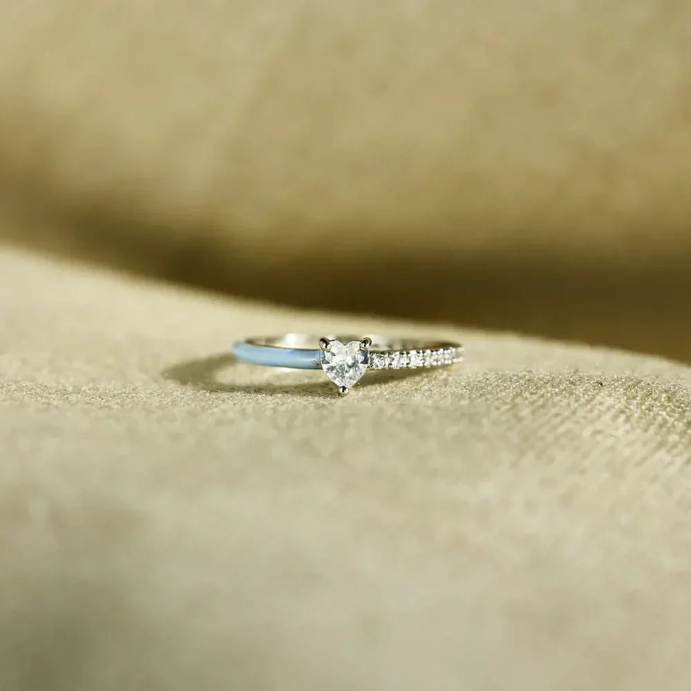 Heart Shape Inlaid Zircon Enamel Ring - VAleG