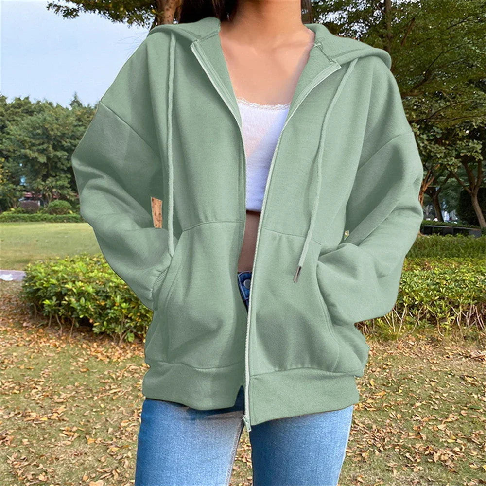 Fashion Women's Loose Street Zip Top - VAleG