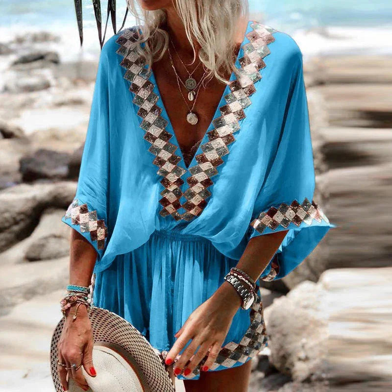 Women's Beach Print Bohemian Jumpsuit - VAleG