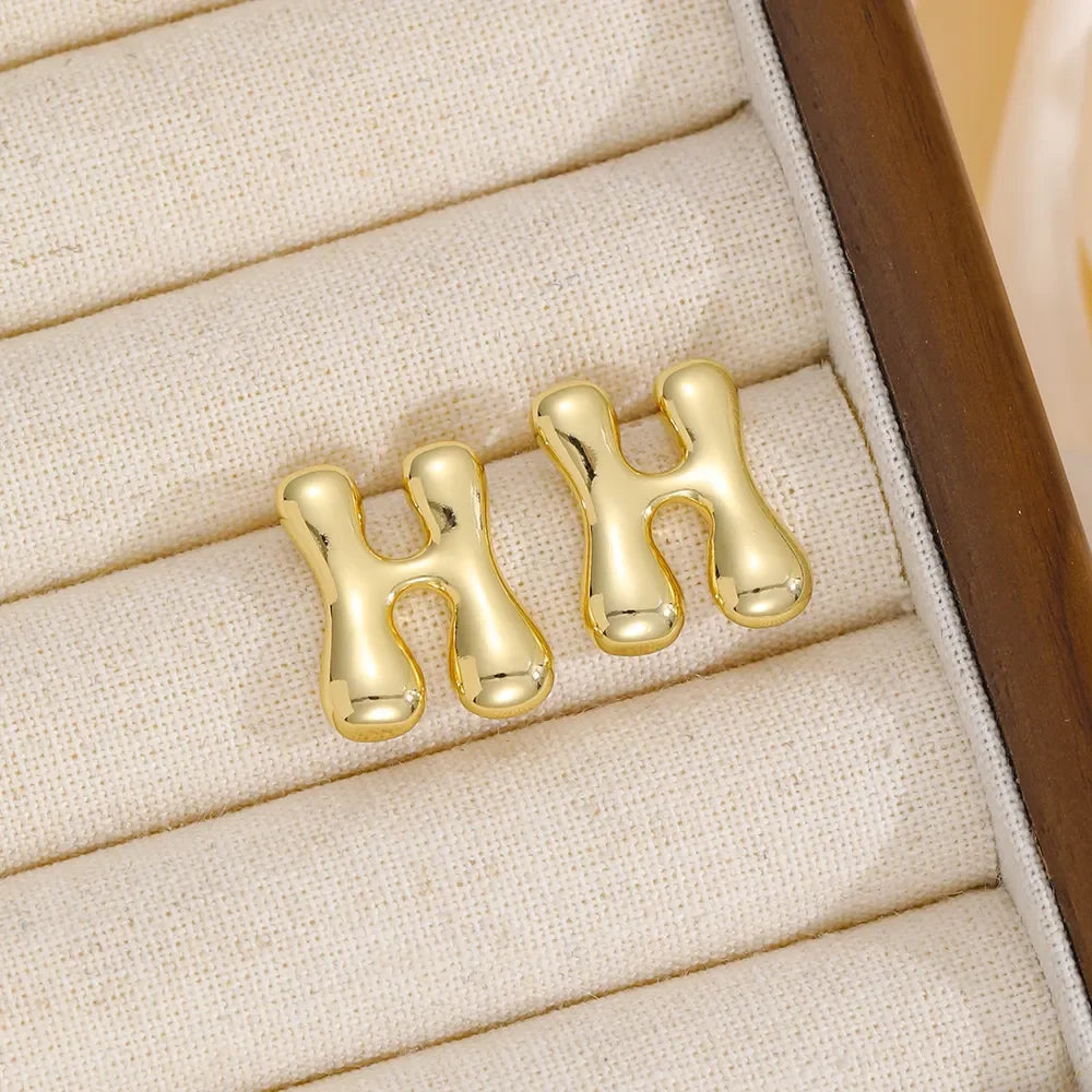 18K Gold-Plated Bubble Letter Stud Earrings - VAleG