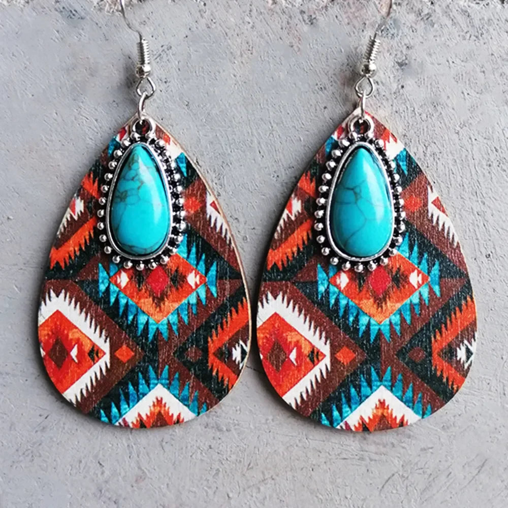 Artificial Turquoise Geometric Teardrop Earrings - VAleG