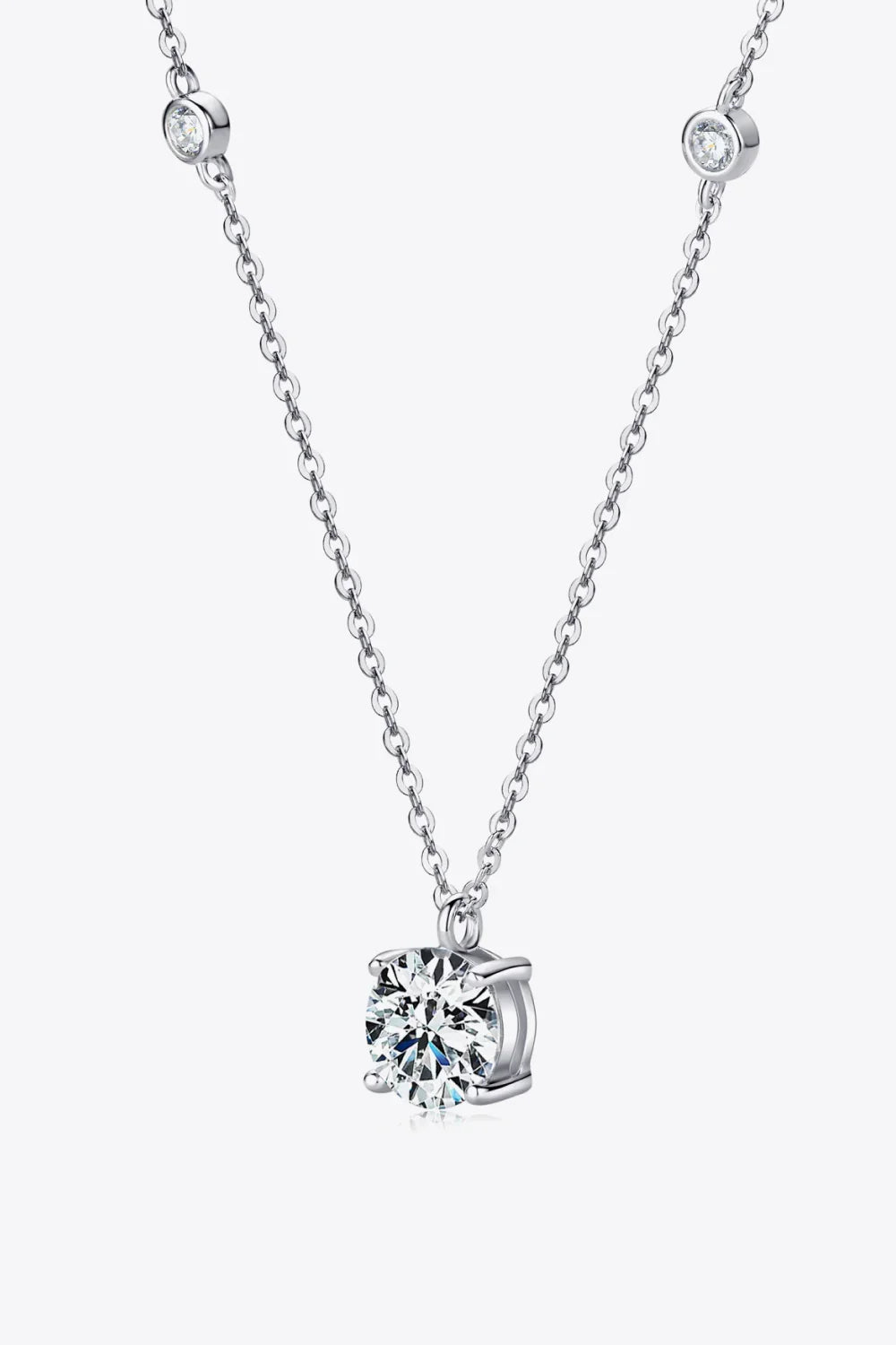 2 Carat Moissanite 4-Prong 925 Sterling Silver Necklace - VAleG