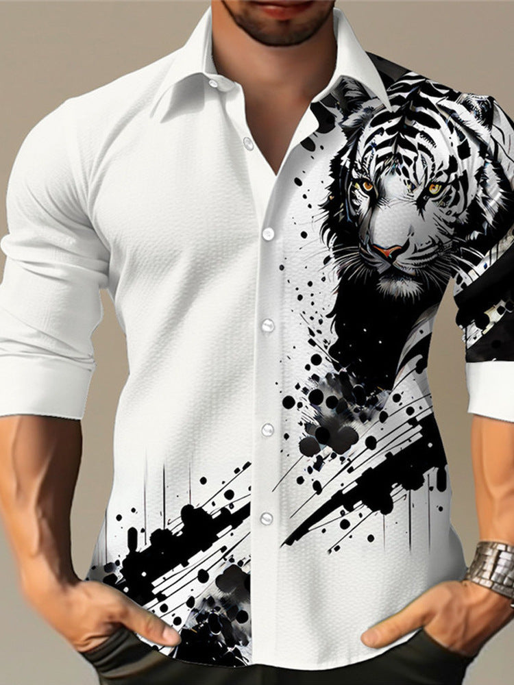 Color Matching Bamboo Linen Printed Men's Shirt VAleG