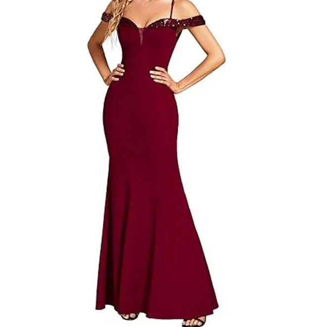 Women's Clothing Off-neck Sling Evening Long Dress - VAleG