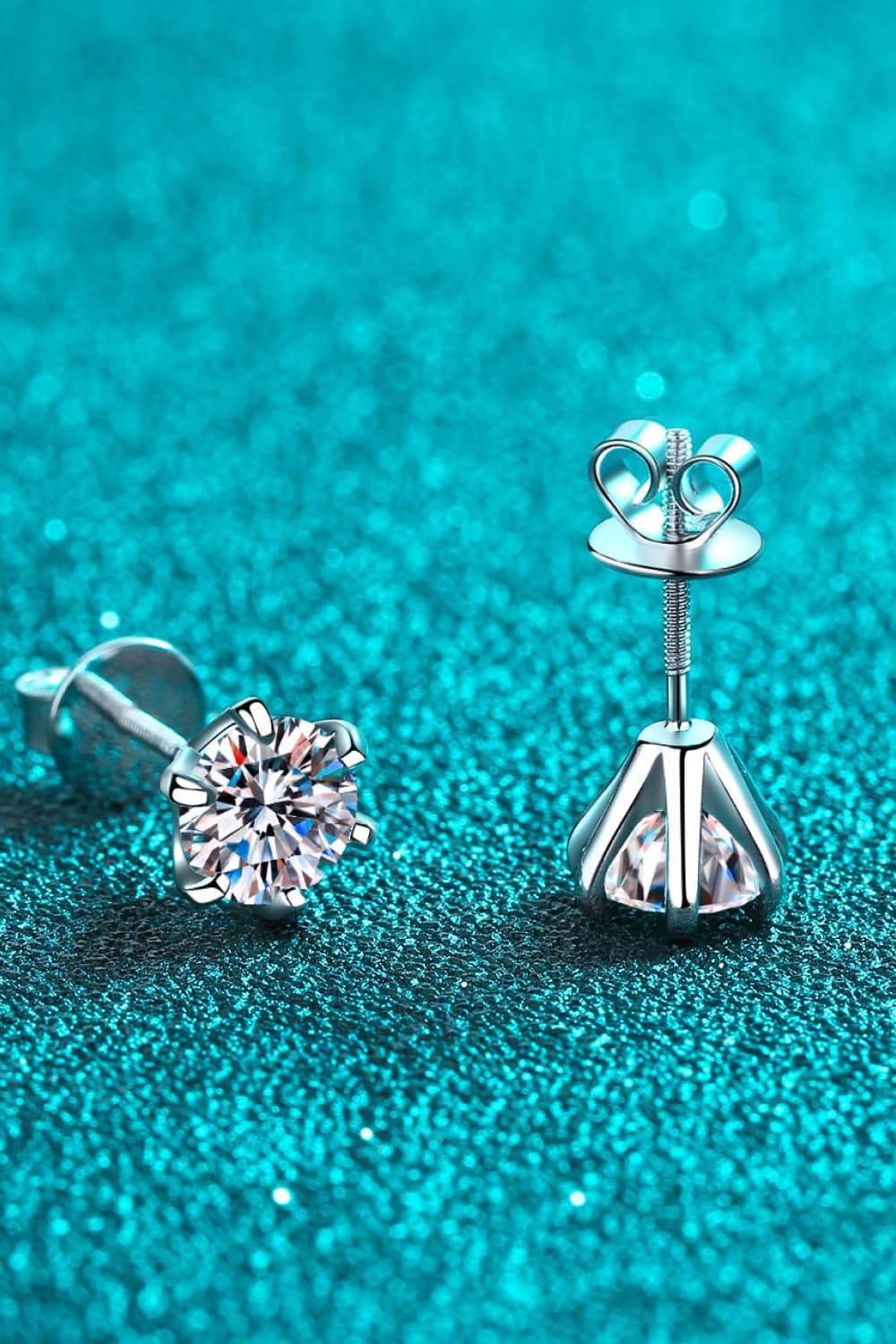 1 Carat Moissanite Rhodium-Plated Stud Earrings - VAleG