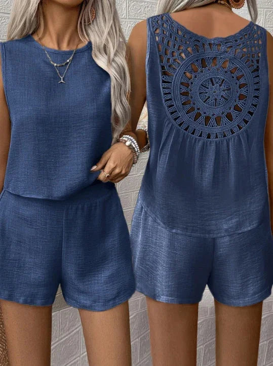 Women'S Casual Summer Sleeveless Jumpsuit With Intricate Back Design - VAleG