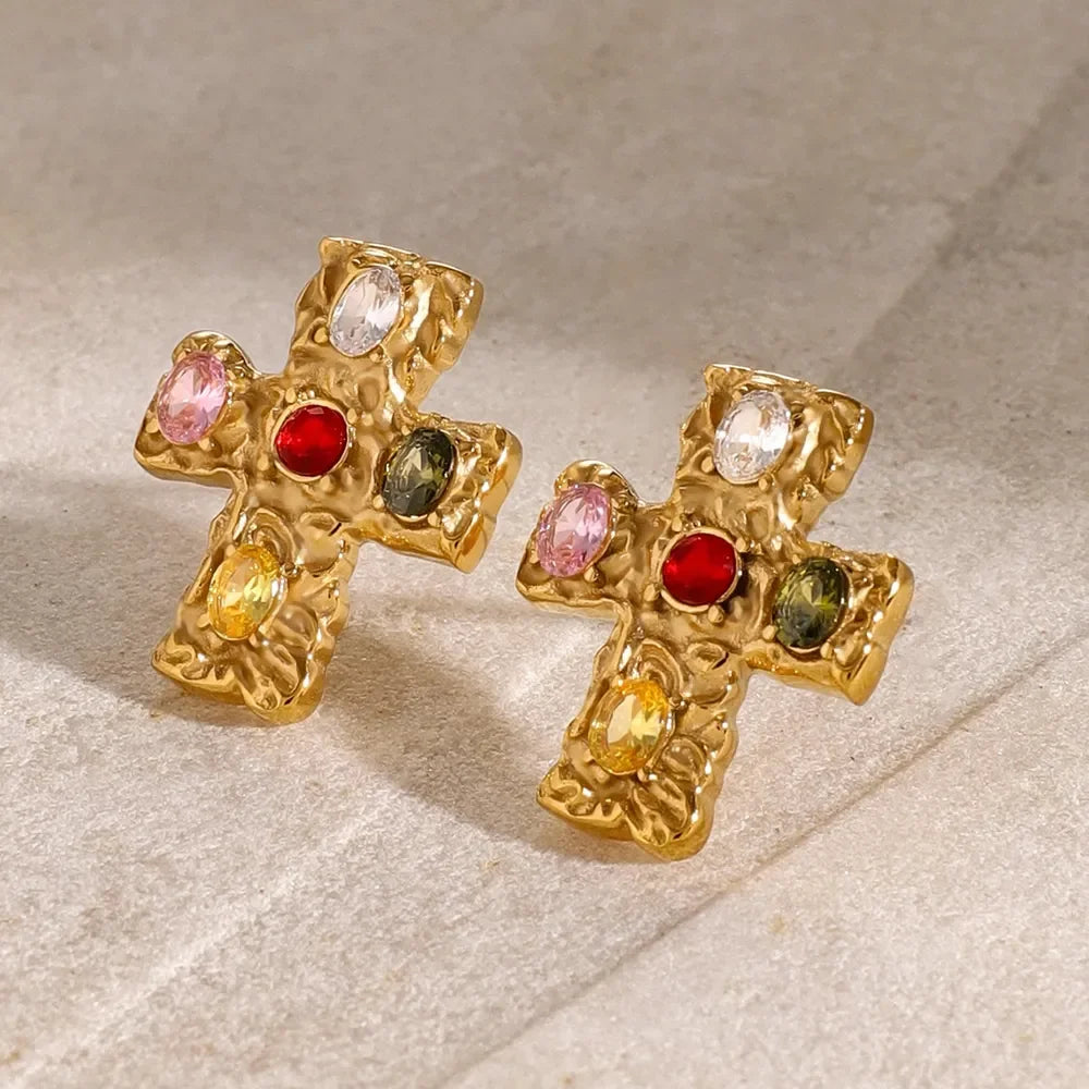 18K Gold-Plated Zircon Cross Earrings - VAleG