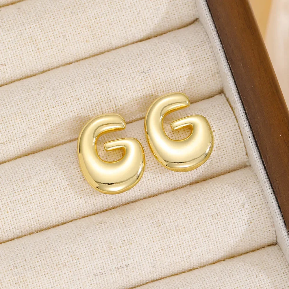 18K Gold-Plated Bubble Letter Stud Earrings - VAleG