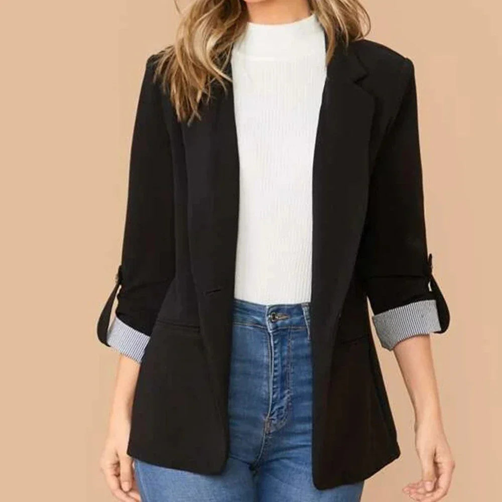 Fashion Patchwork Lapel Slim Fit Ladies Cardigan - VAleG