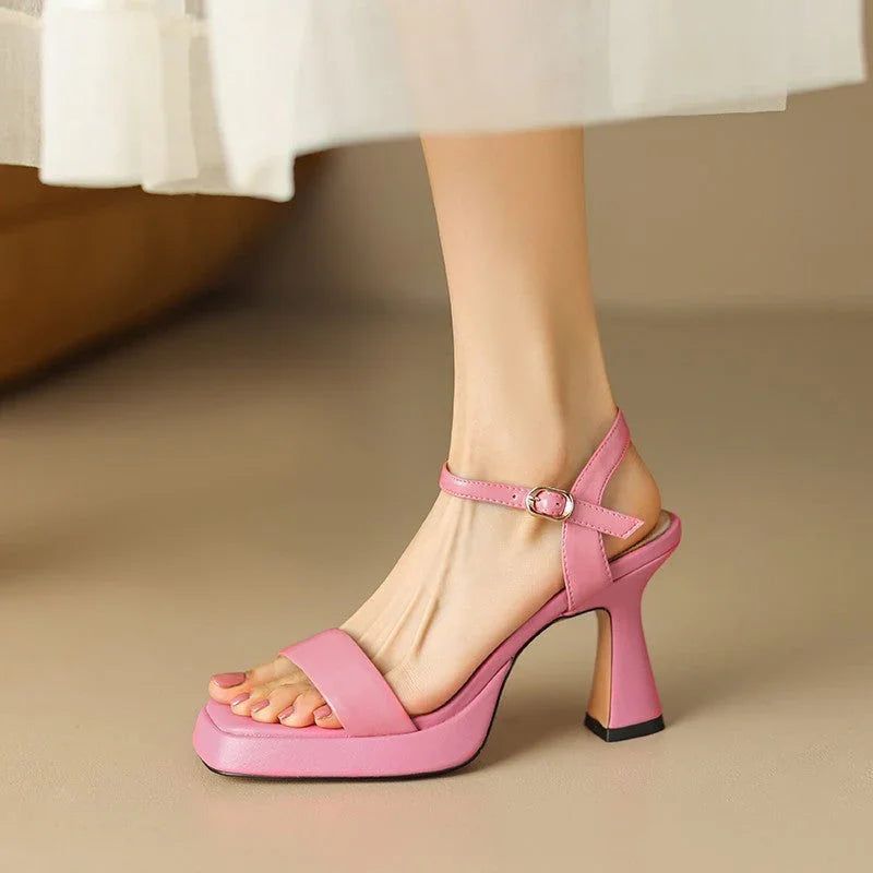 Women's Square Toe High Heels Chunky Heel Waterproof Platform Sandals - VAleG
