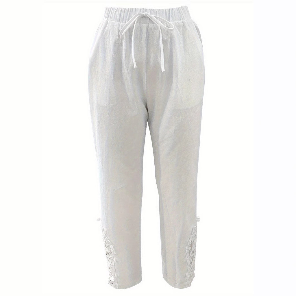 Pantaloni casual dritti da donna con coulisse in pizzo