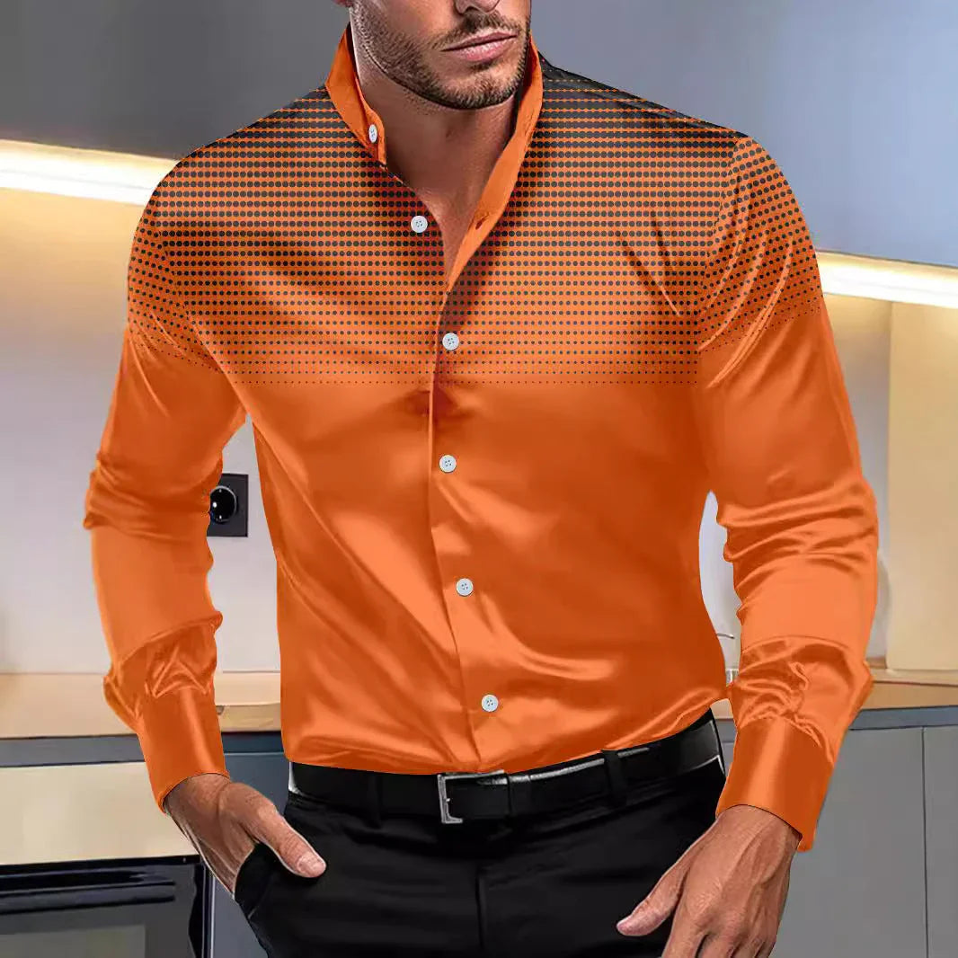 Four-sided Stretch Dotted Prints Daily Casual Stand Collar Long-sleeved Shirt - VAleG