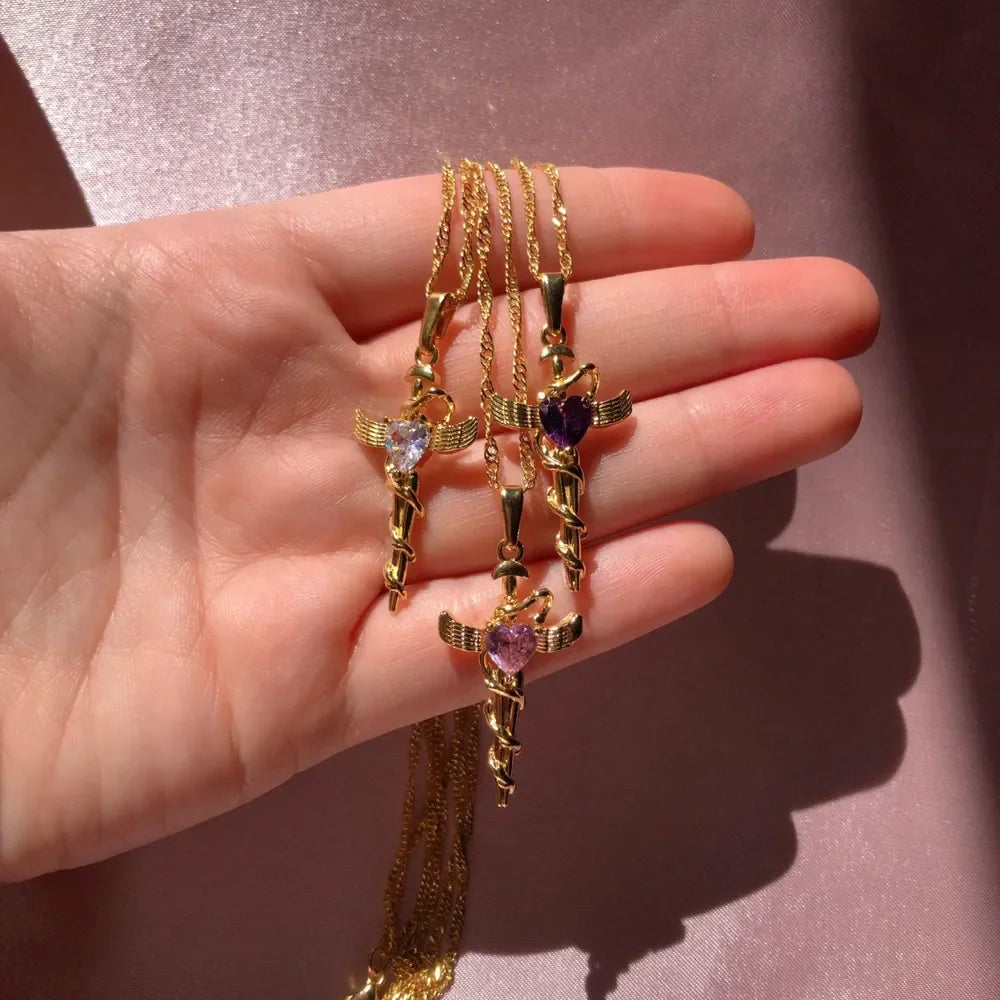 Copper Zircon Cross Pendant Necklace - VAleG