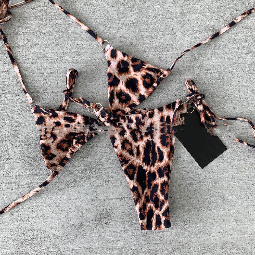 Swimsuit Leopard Print Split Metal Ring Sexy Swimsuit - VAleG