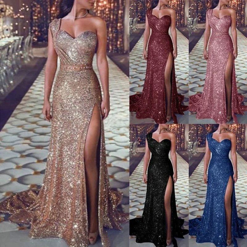 Women's Clothing One-shoulder Sleeveless Bronzing Split Dress - VAleG