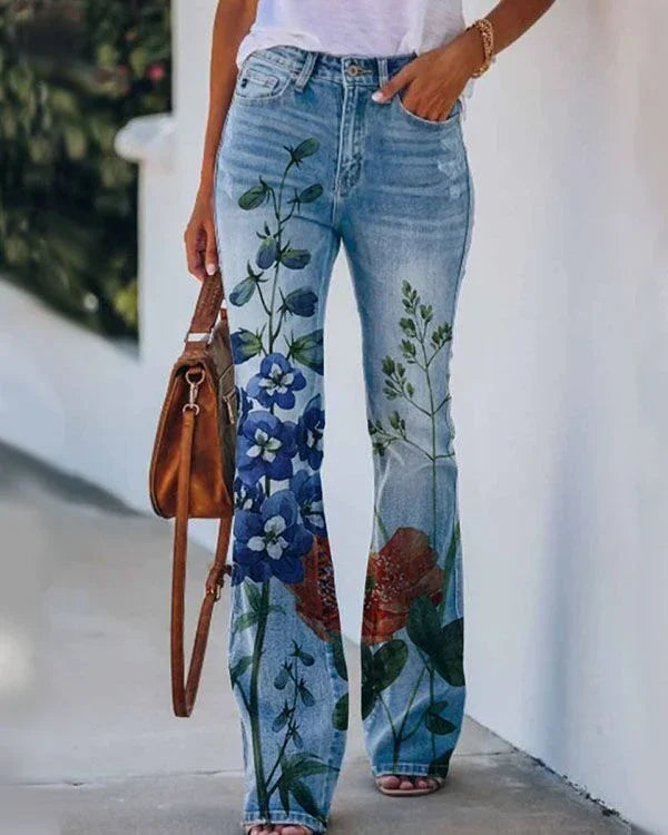 Printed Thin Jeans Large Size Women's Casual Pants - VAleG