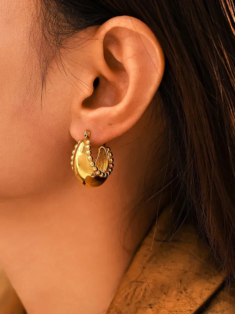 18K Gold-Plated Stainless Steel Huggie Earrings - VAleG