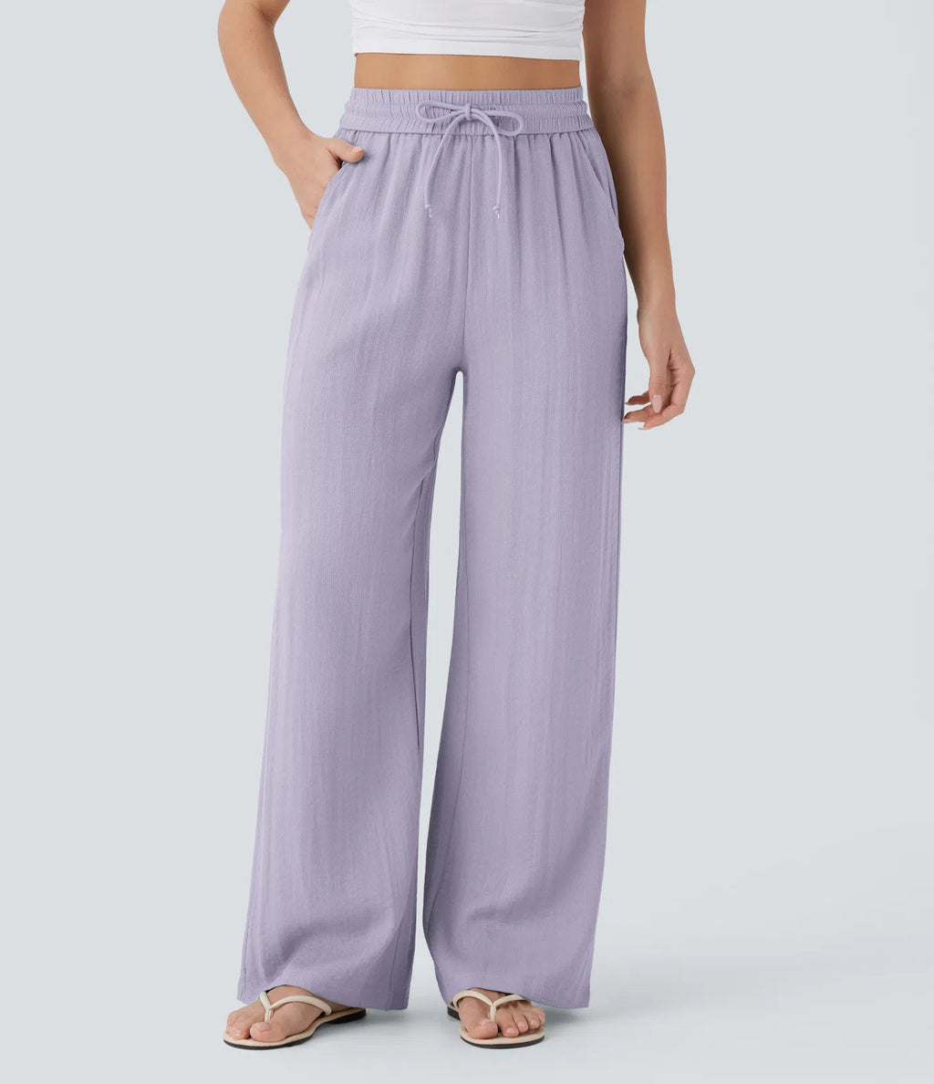 Pantaloni larghi casual a gamba larga in tinta unita