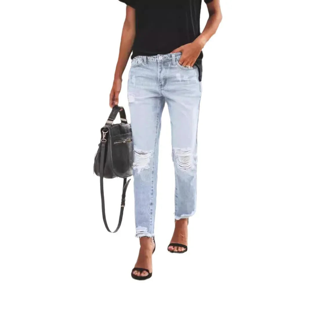 Women's Ripped Non-elastic Retro Fashion Jeans - VAleG