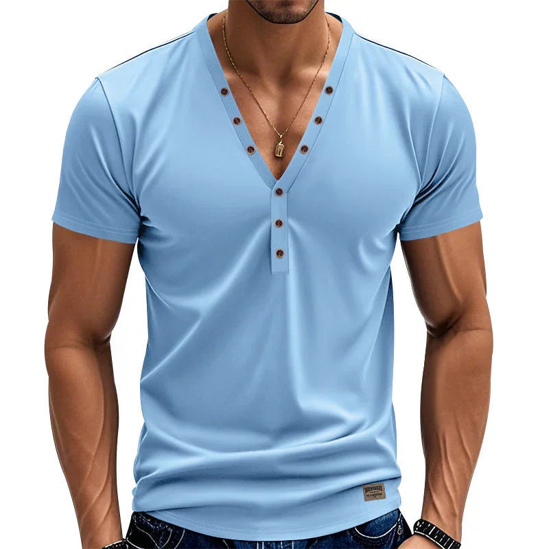 Men's Loose Thin Trendy V-neck Buttons Design - VAleG
