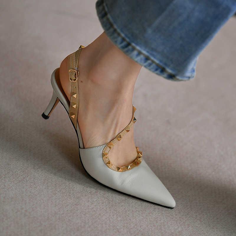 Sheepskin Pointed Toe Stiletto Heel Shoes Side Empty High Heel Sandals - VAleG