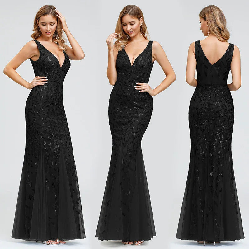Sleeveless sequined fishtail party evening dress - VAleG