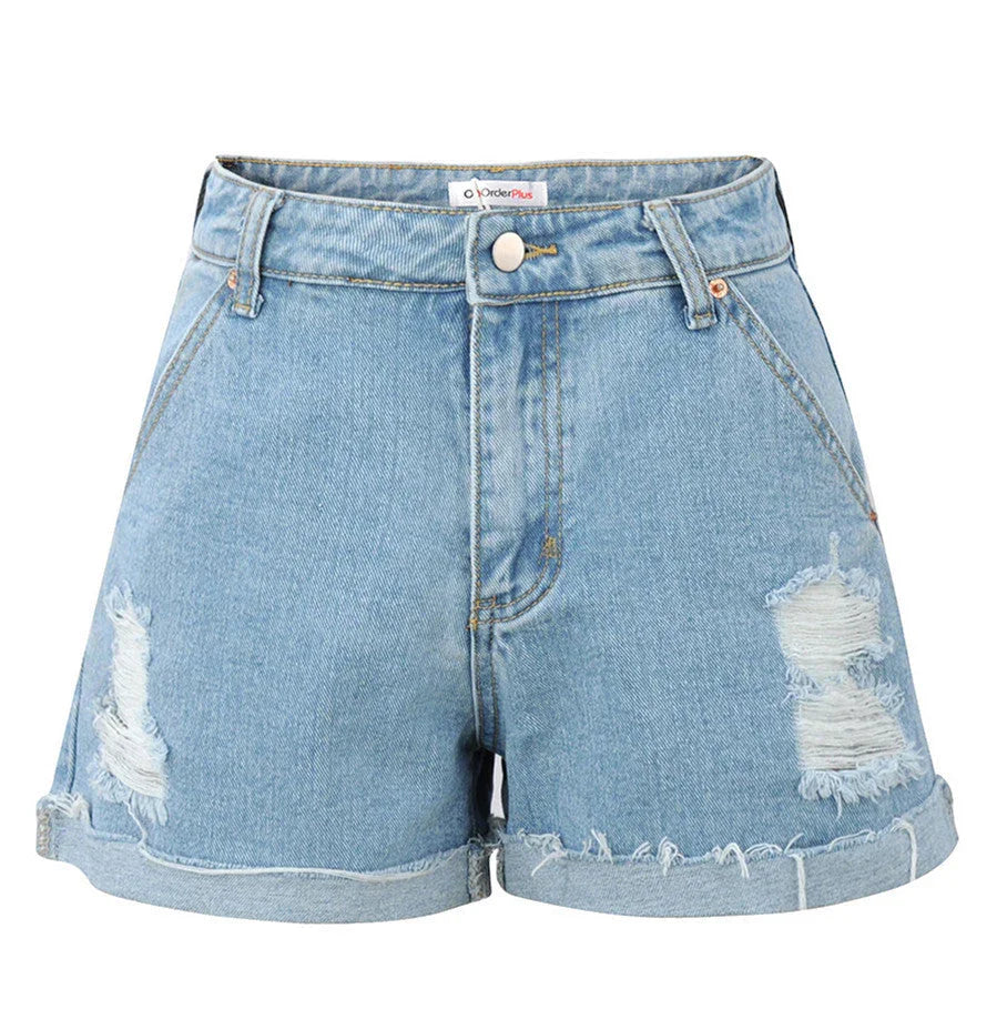 Casual Temperament Denim Rotten Edge High Waist Washed Shorts - VAleG