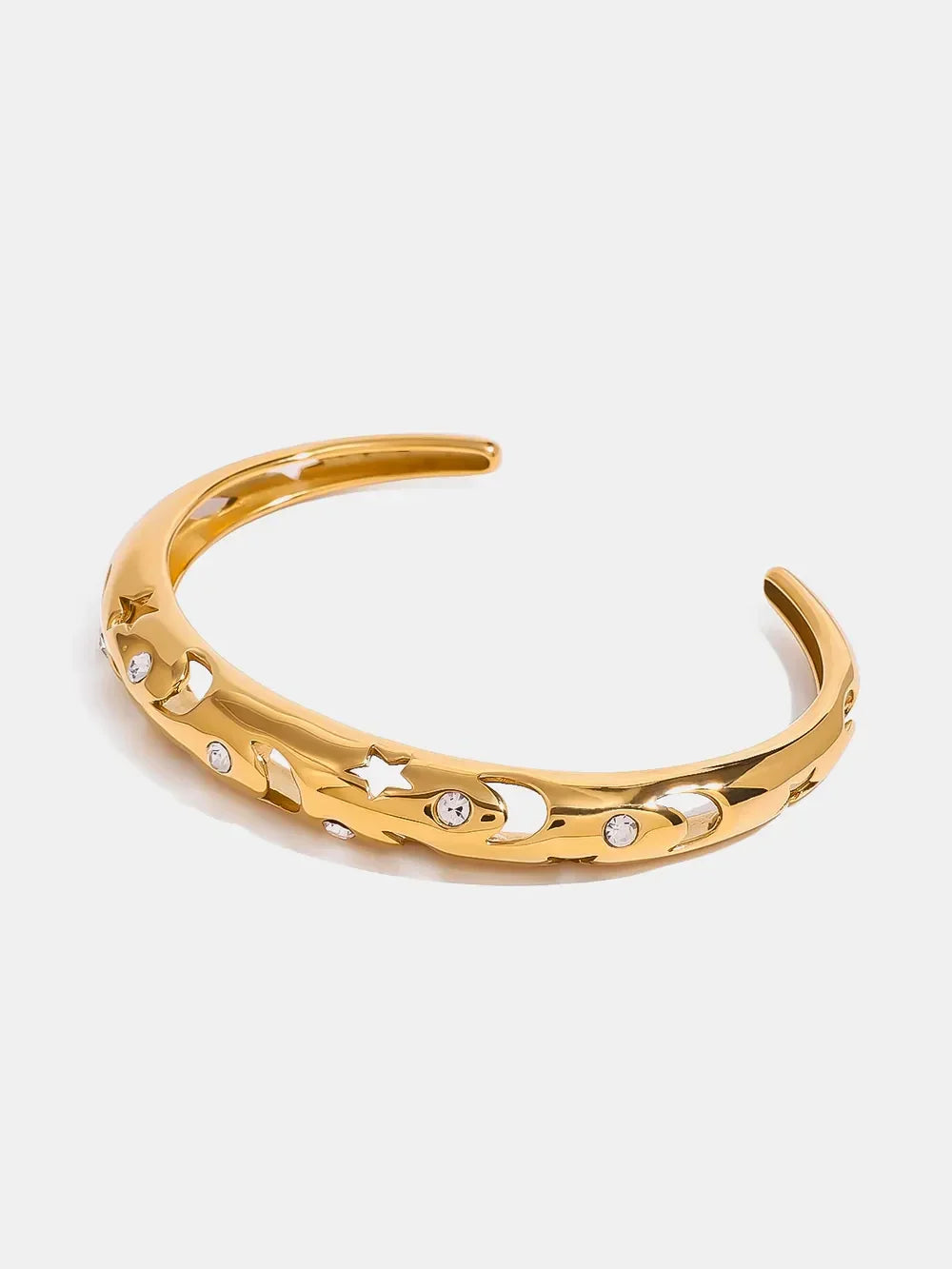 Stainless Steel Inlaid Rhinestone Cutout Bracelet - VAleG