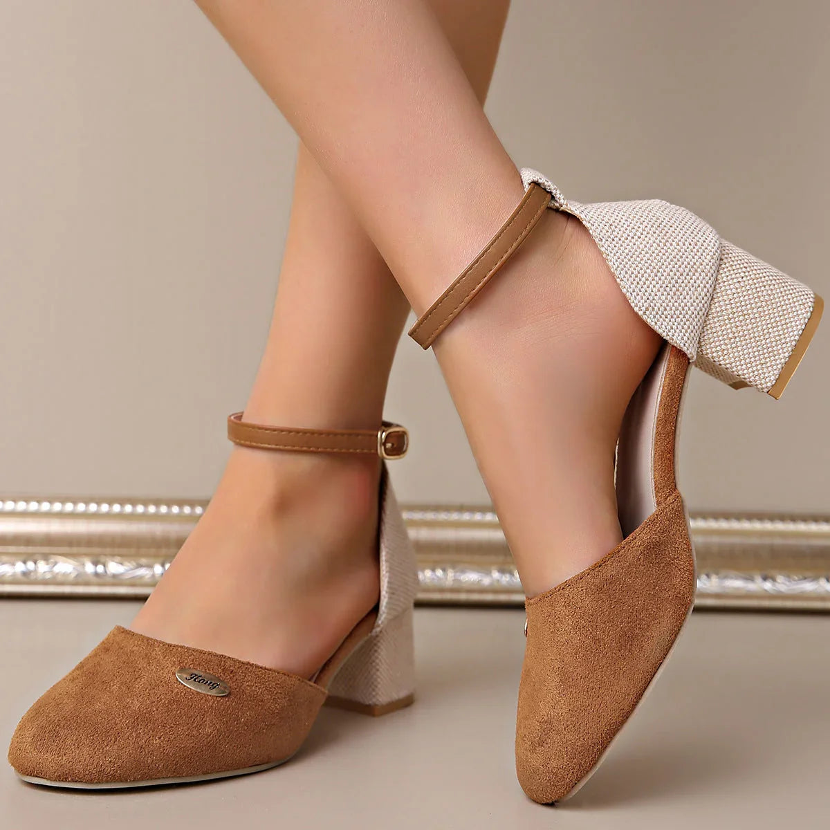Plus Size Color Block Closed Toe Sandals Stylish And Lightweight Suede Buckle Women's Shoes - VAleG