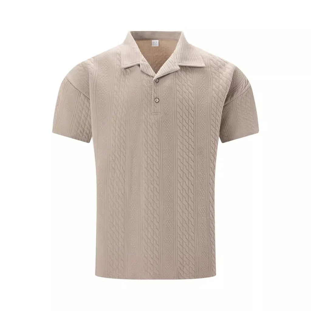 Simple Fashion Solid Color Polo Collar Men's Button Jacquard Short Sleeve - VAleG
