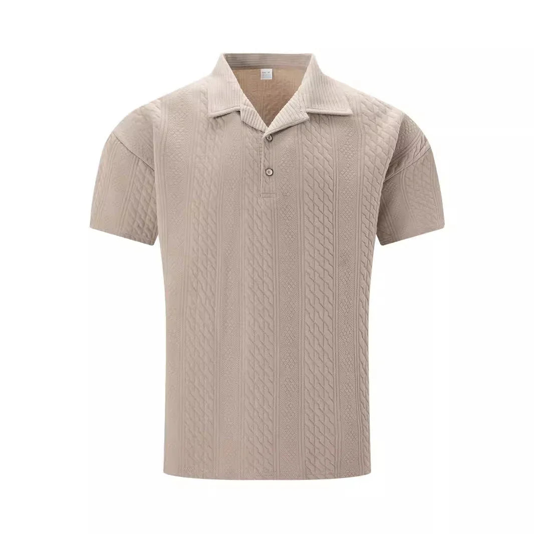 Simple Fashion Solid Color Polo Collar Men's Button Jacquard Short Sleeve - VAleG