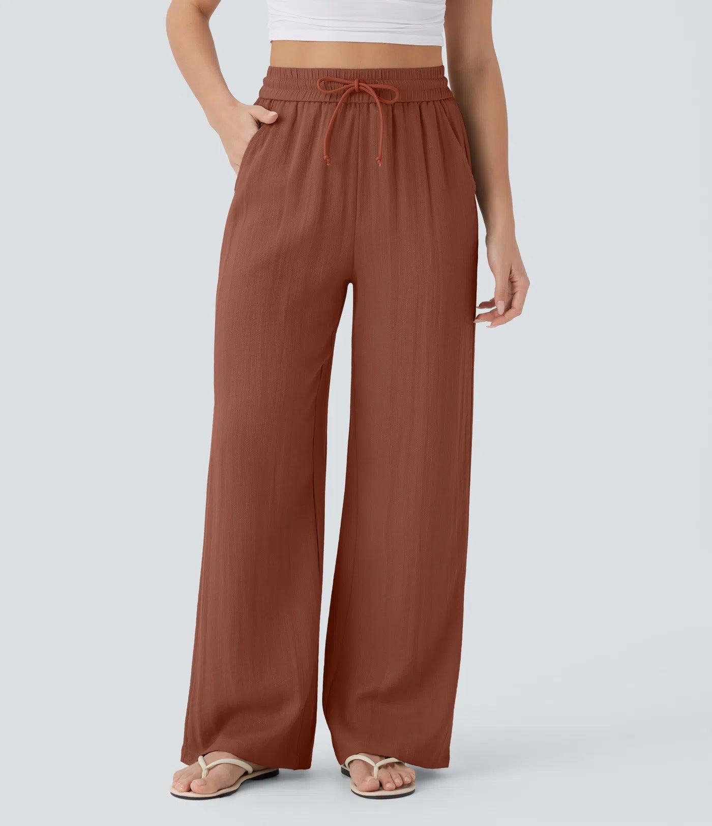 Pantaloni larghi casual a gamba larga in tinta unita