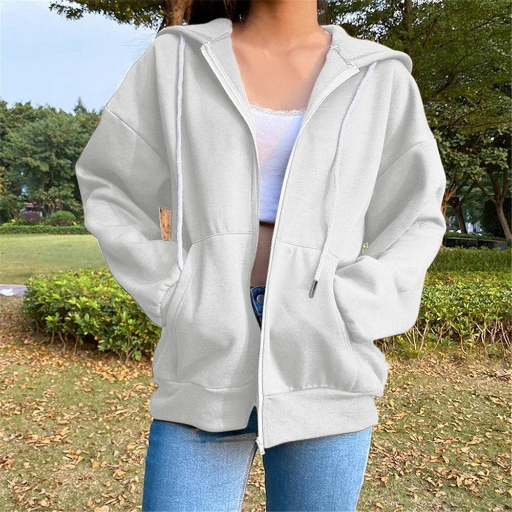 Fashion Women's Loose Street Zip Top - VAleG