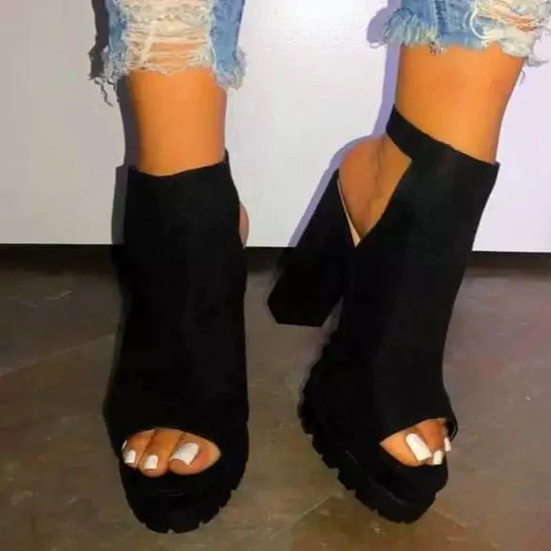 Fashion Leopard Fish Mouth Super High Heel Sandals - VAleG