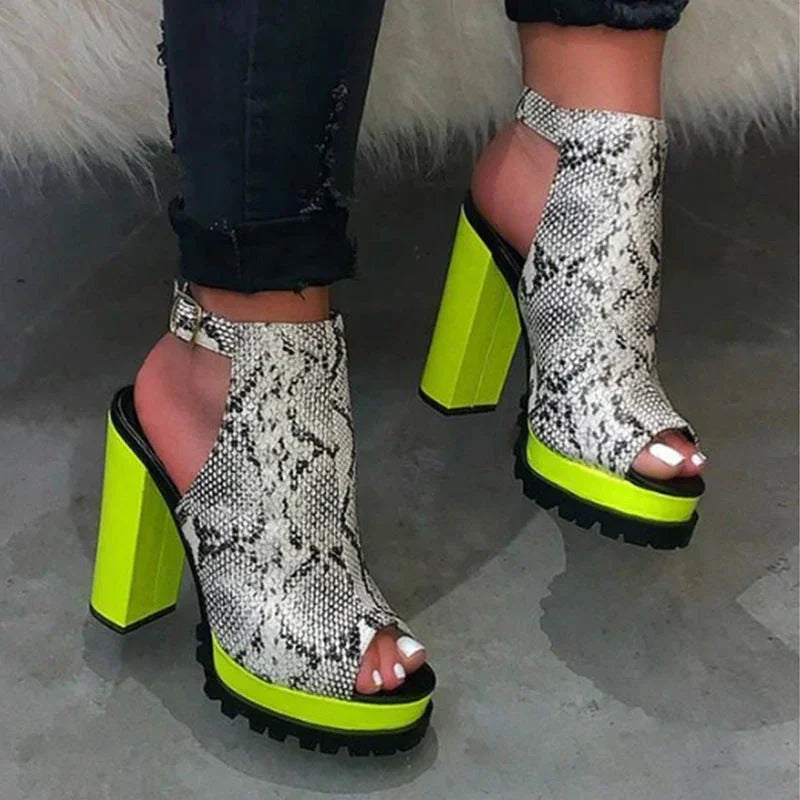 Fashion Leopard Fish Mouth Super High Heel Sandals - VAleG