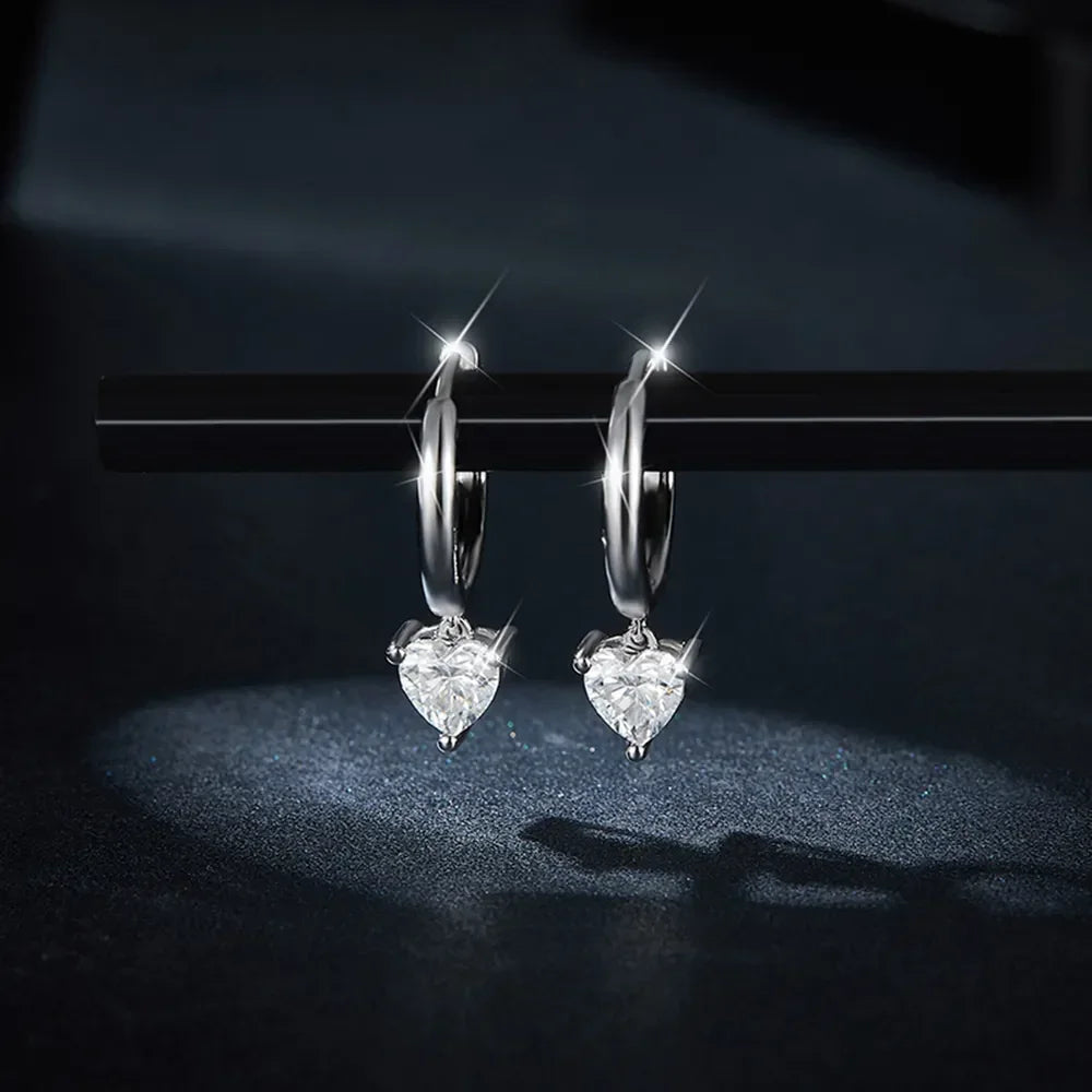 1 Carat Moissanite 925 Sterling Silver Heart Earrings - VAleG