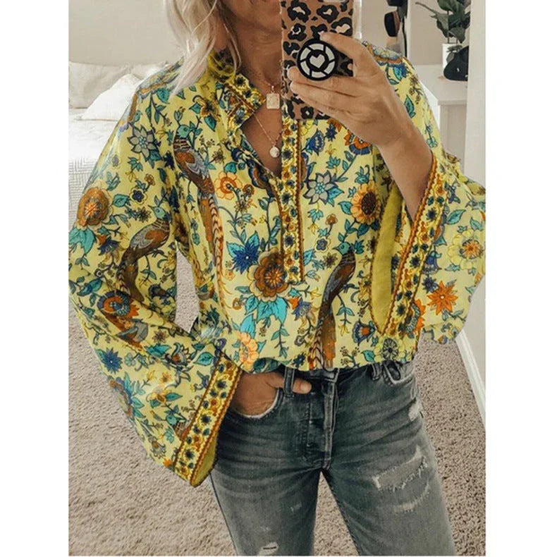 Peacock print loose shirt - VAleG