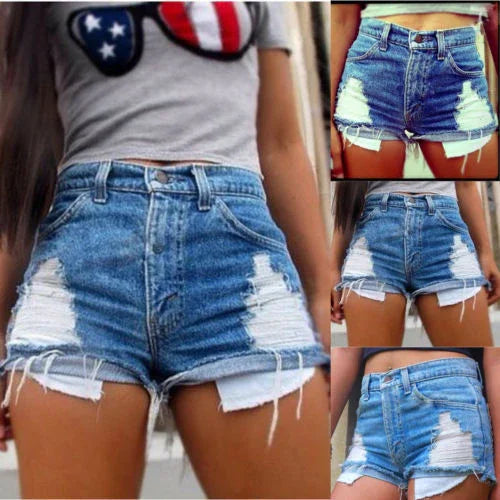 Europe and America hole hole pocket denim hot pants shorts - VAleG