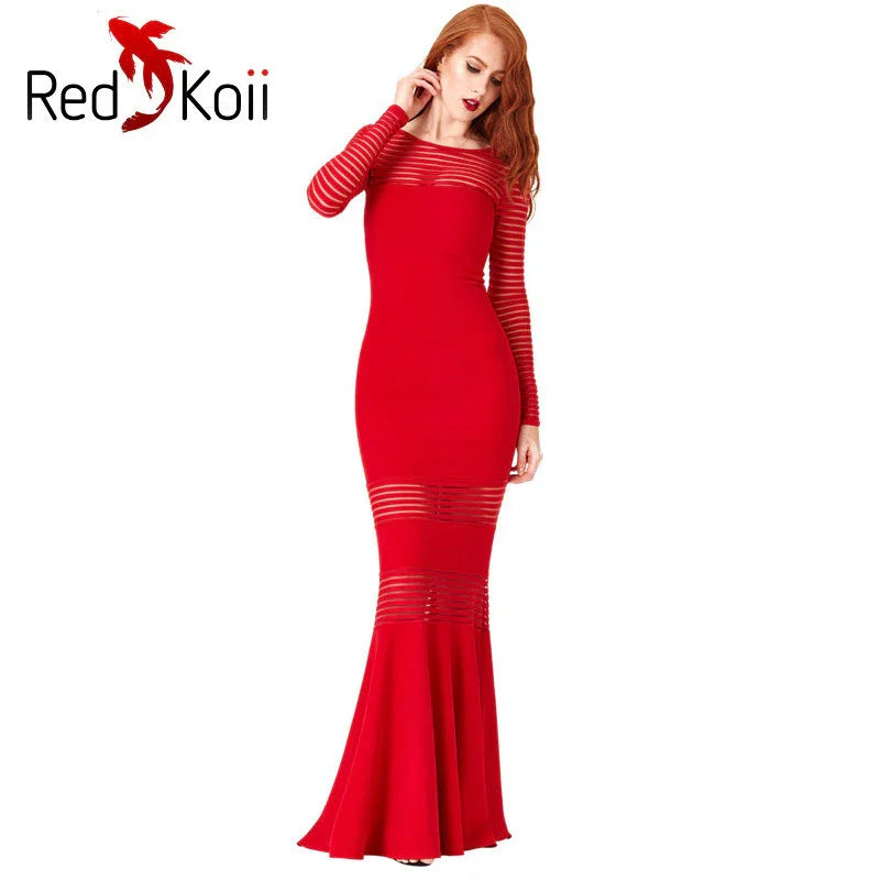 Long Slim Stripe Perspective Mermaid Dress - VAleG