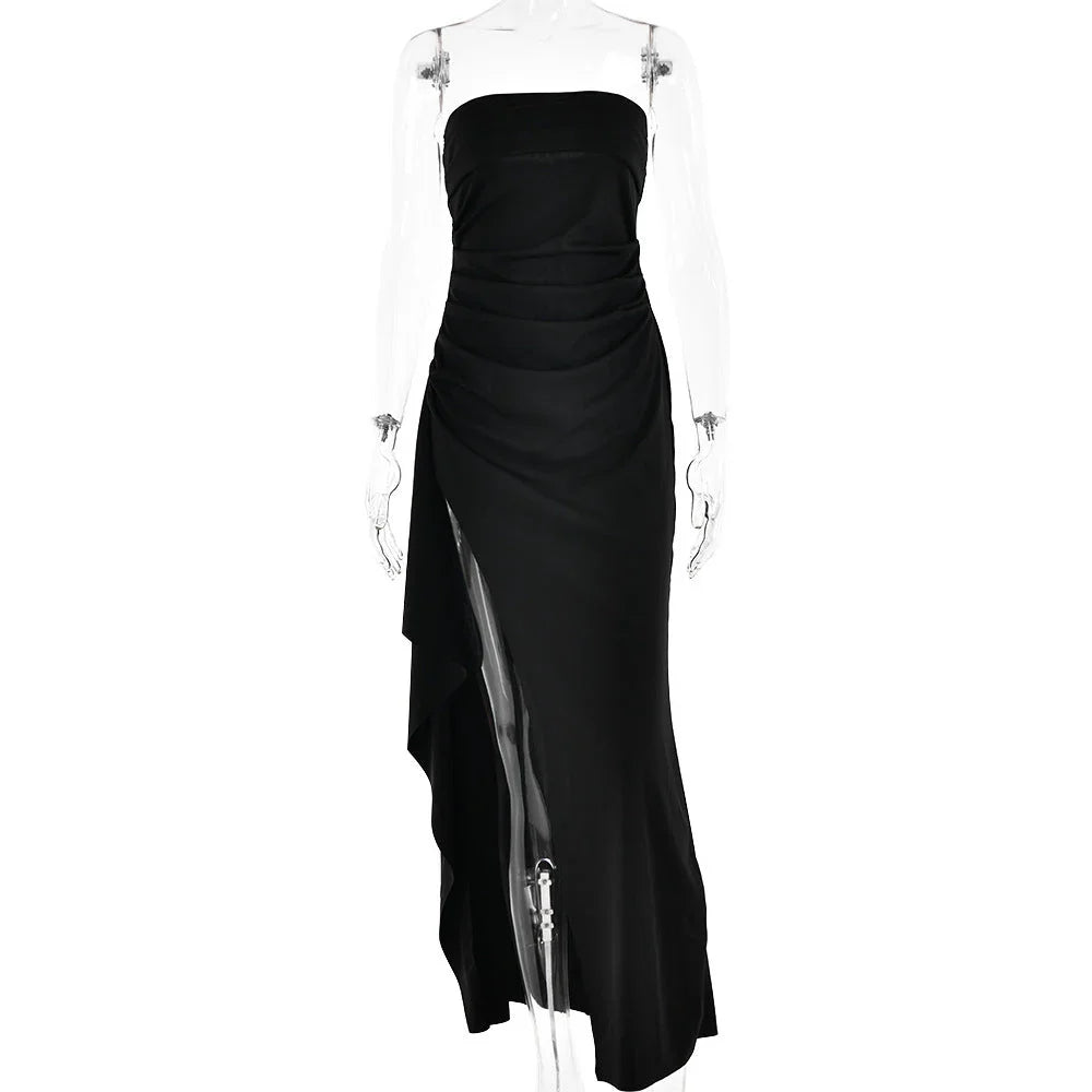Strapless Split Long Dress Summer Fashion Pleated Bridesmaid Dress For Womens Party Wedding Clothing - VAleG