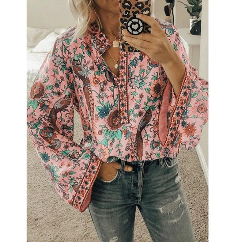 Peacock print loose shirt - VAleG