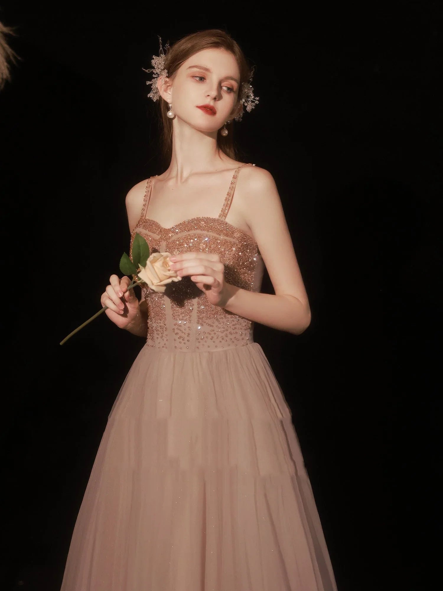 Golden Suspender Dress Female Dinner - VAleG