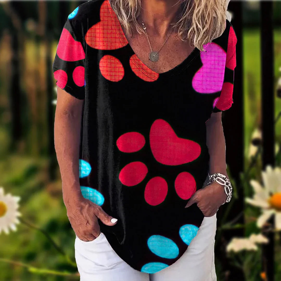 3D Printed Short Sleeve T-shirt Women's Casual Half V-neck T-shirt - VAleG