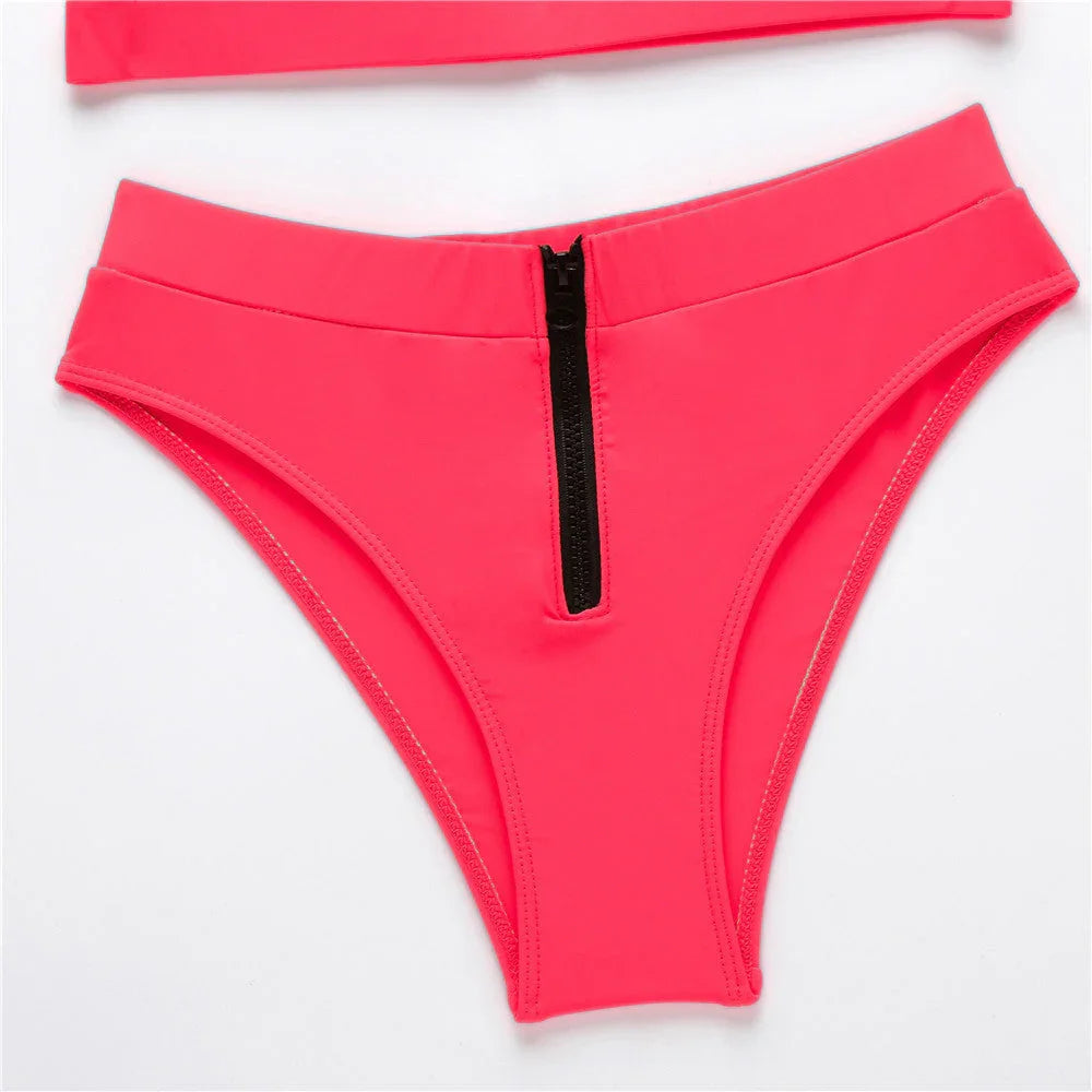 New Swimsuit Fluorescent Swimsuit Solid Bikini - VAleG