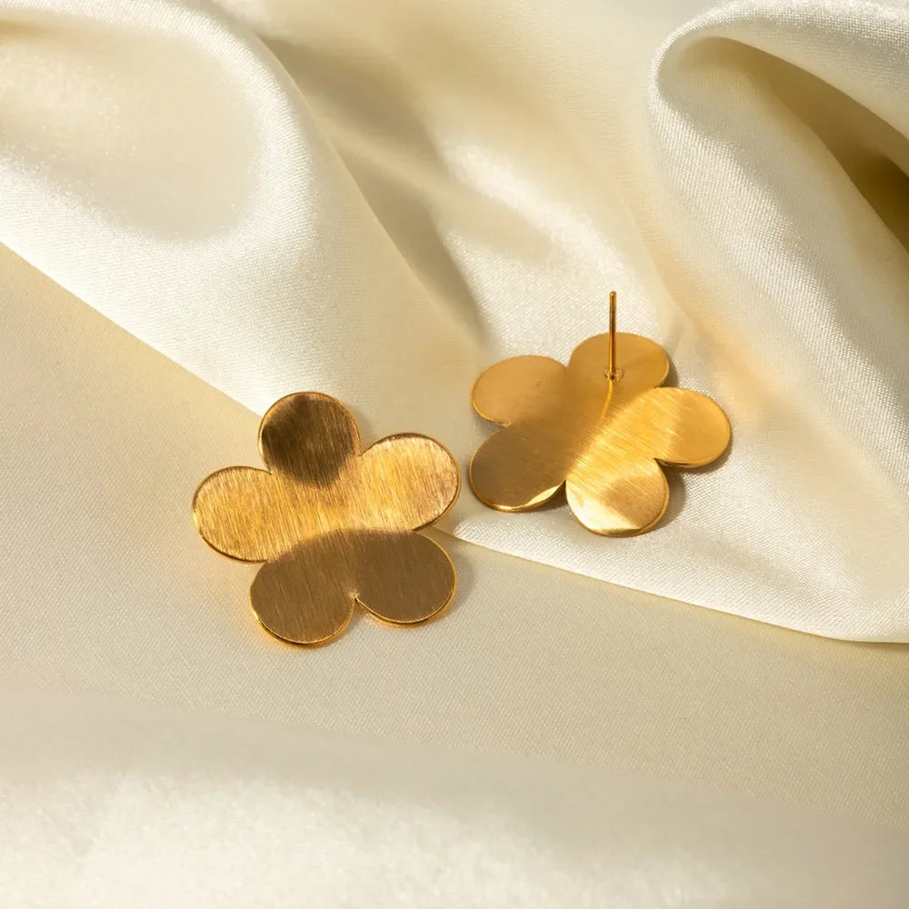 18K Gold-Plated Stainless Steel Flower Stud Earrings - VAleG
