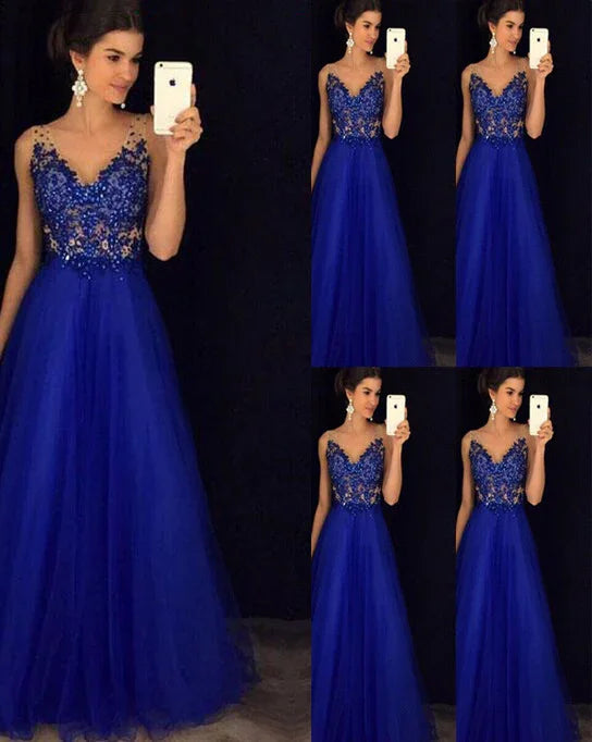 Dress Backless Beaded Ball Elegant Long Dress Blue Chiffon Dress Spot - VAleG